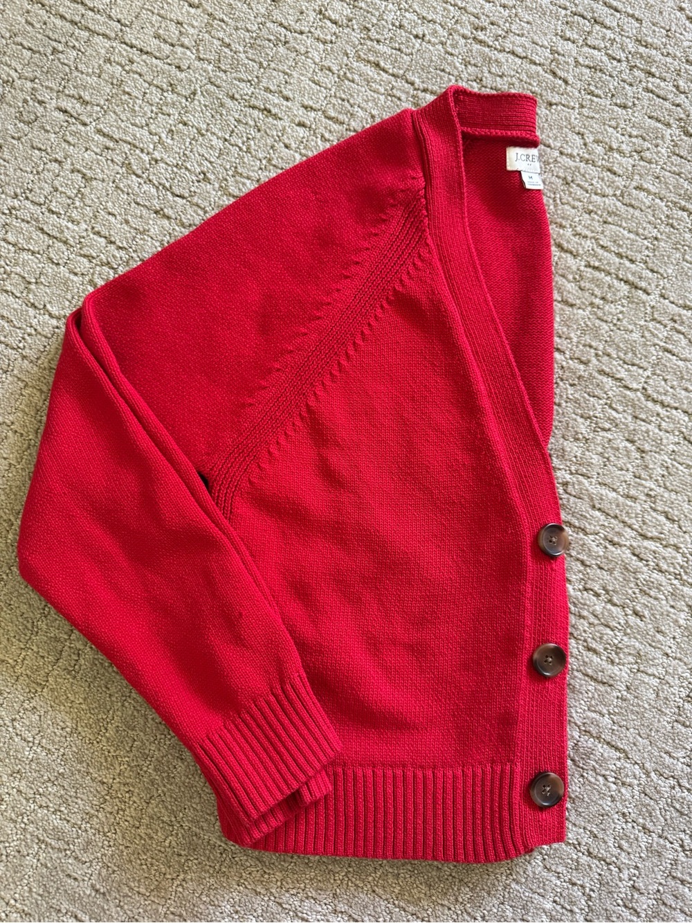 J. Crew Bright Red V-Neck Button-Front Cropped Cardigan Size Medium Cozy Cotton